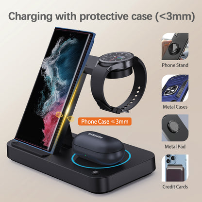 3-in-1 Wireless Charging Stand for Samsung Phones, Smartwatches, and Earphones - Foldable Charging Dock for Ultimate Convenience