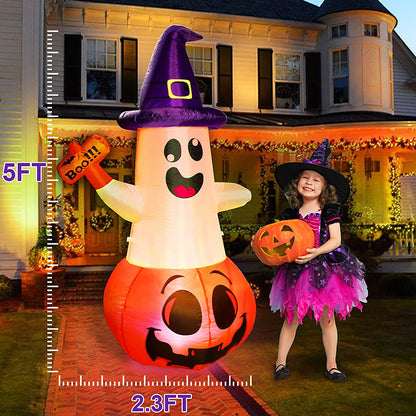 Halloween Inflatable Pumpkin & Glowing Ghost Yard Decoration Set 150cm