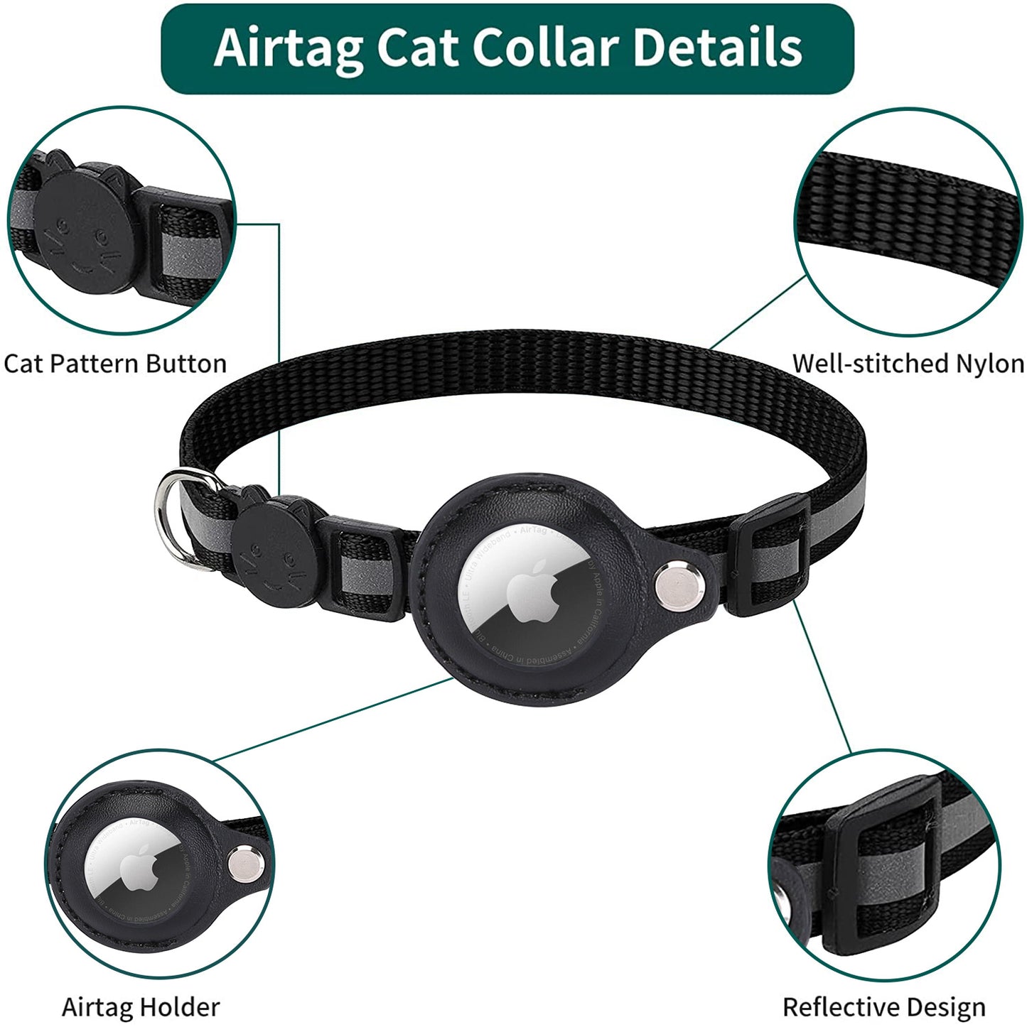 Reflective Pet Collar with Protective Sleeve for Apple AirTag Tracker