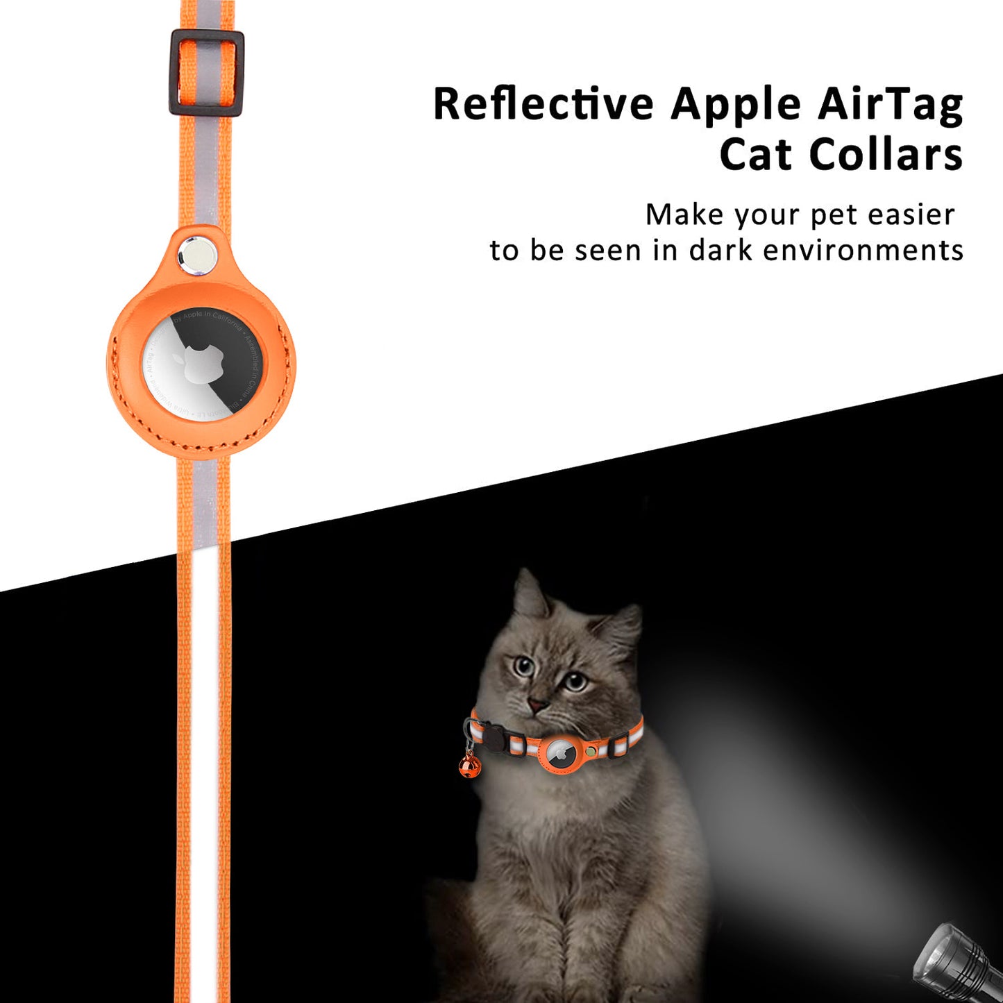 Reflective Pet Collar with Protective Sleeve for Apple AirTag Tracker