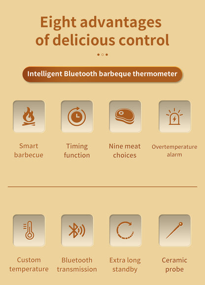 Smart BBQ Meat Temperature Monitor - Wireless Temperature Gauge with Smartphone Bluetooth App Control