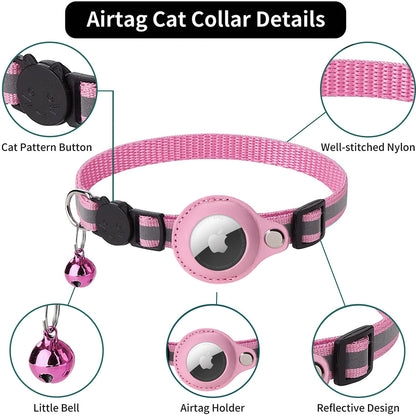 Reflective Pet Collar with Protective Sleeve for Apple AirTag Tracker