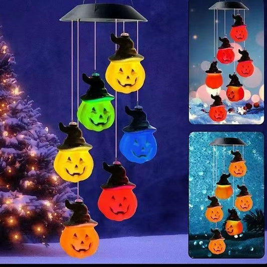 Solar-Powered Halloween Wind Chime Lights – Pumpkin & Skull Outdoor Decoration