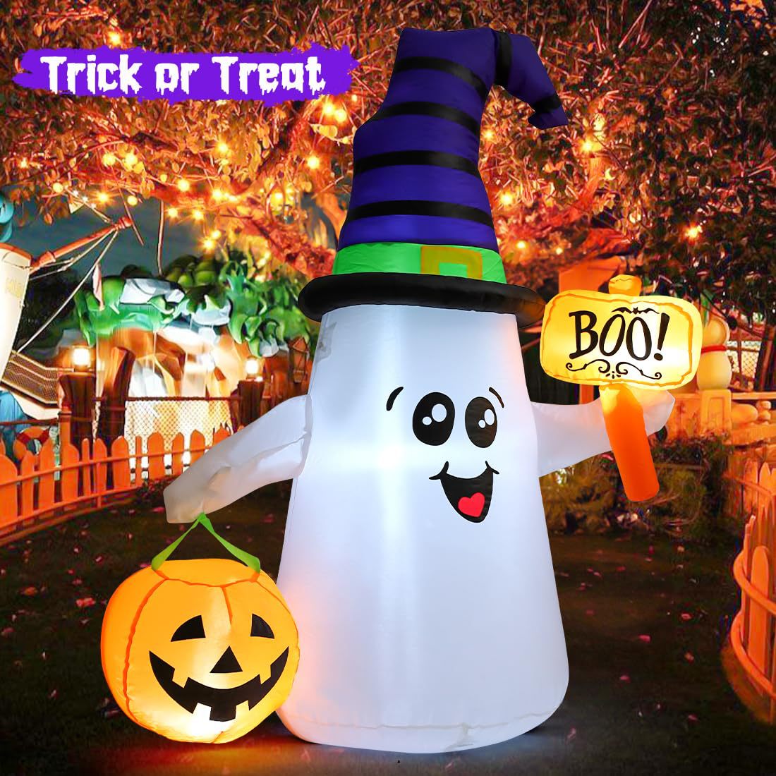 5-Foot Halloween Inflatable Ghost with Pumpkin Lantern – Cute Outdoor Yard Decoration