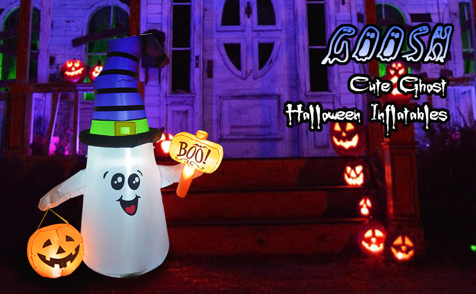 5-Foot Halloween Inflatable Ghost with Pumpkin Lantern – Cute Outdoor Yard Decoration