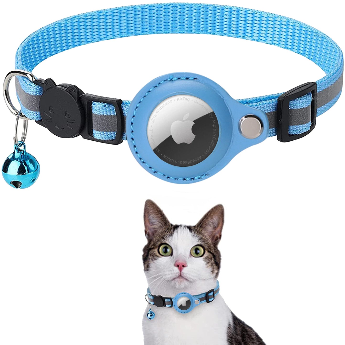 Reflective Pet Collar with Protective Sleeve for Apple AirTag Tracker