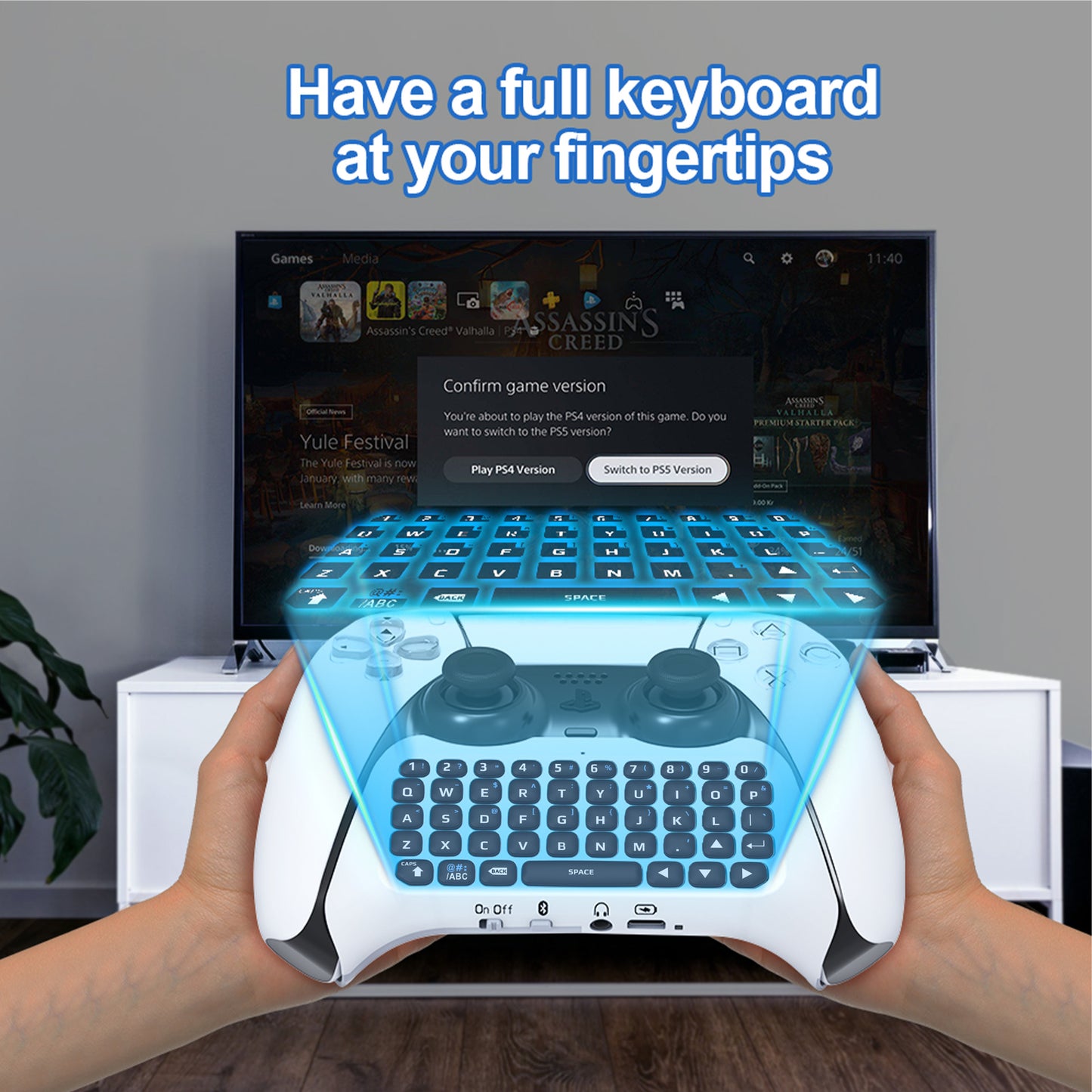 PS5 Wireless Bluetooth External Keyboard with Built-in Speaker for Voice Chat