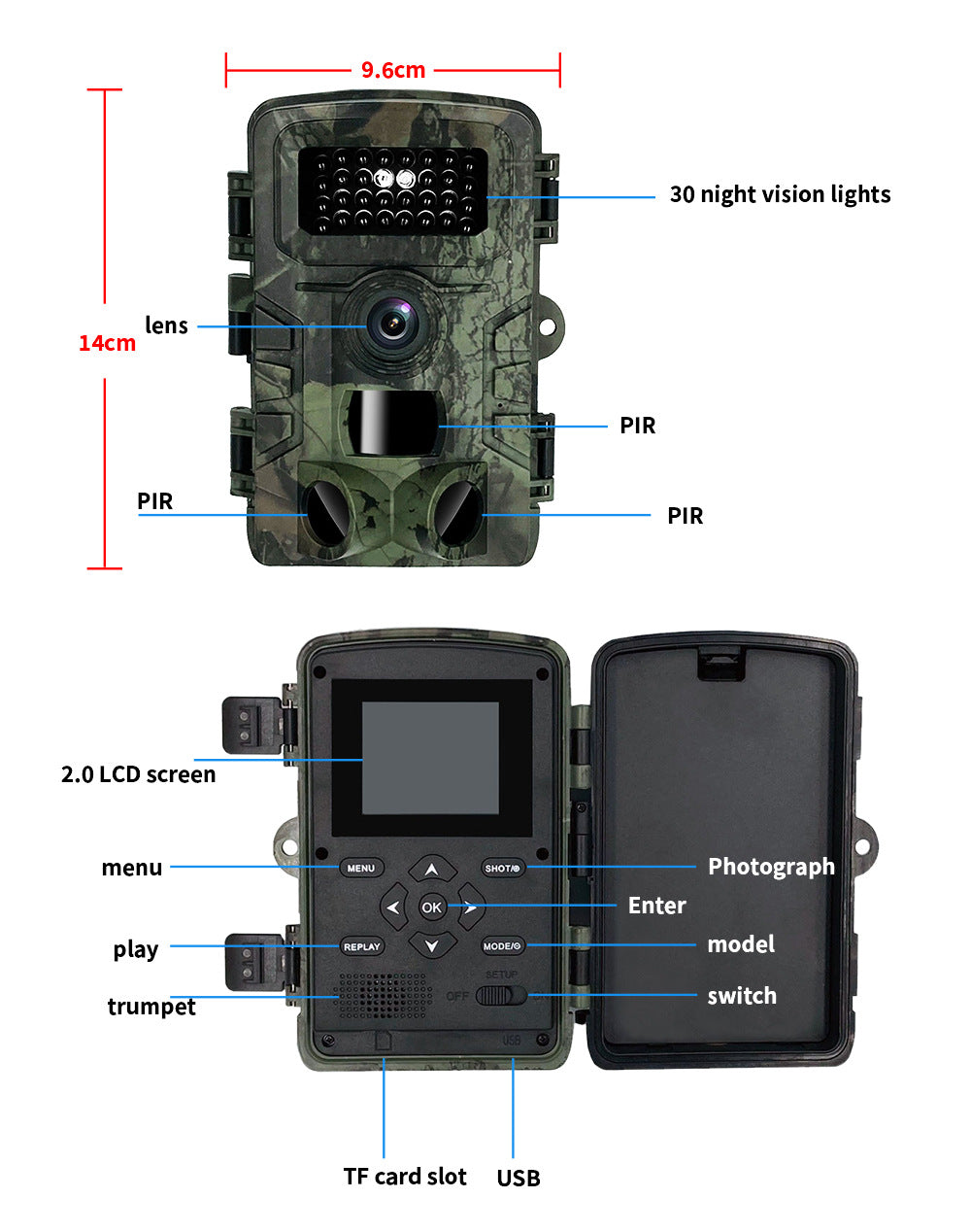 High-Definition Infrared Hunting Camera - 36MP Animal Camera Security Monitoring with 3 PIR Sensors