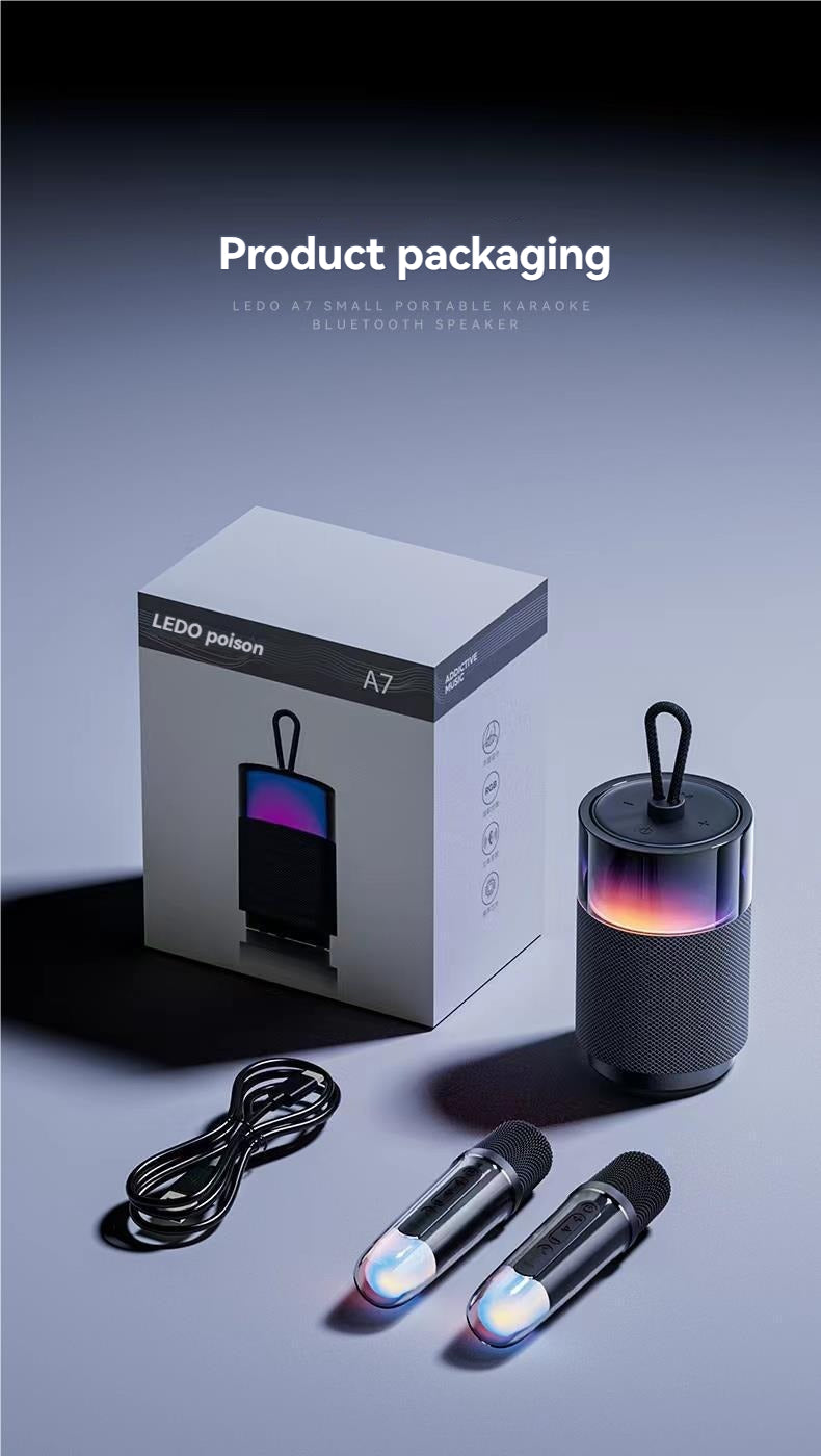 New wireless Bluetooth speaker with high aesthetics and high sound quality, color lights, subwoofer, long battery life, microphone and karaoke set for use.