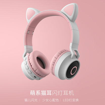 Wireless Bluetooth Headphone with Cat Ear Design, LED Lights, Suitable for Computer E-sports and Gaming