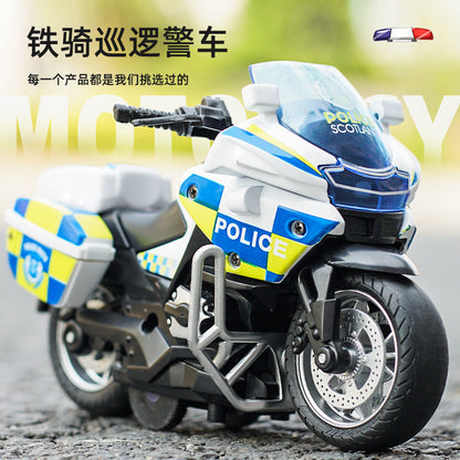 Alloy 4D Police Motorcycle with Lights - Realistic Iron Horse Toy