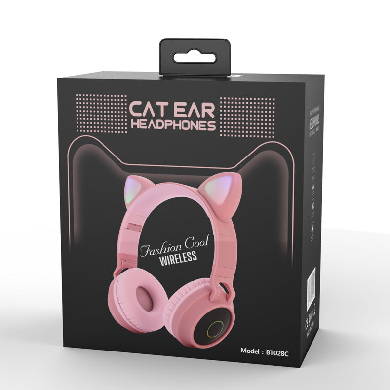 Wireless Bluetooth Headphone with Cat Ear Design, LED Lights, Suitable for Computer E-sports and Gaming