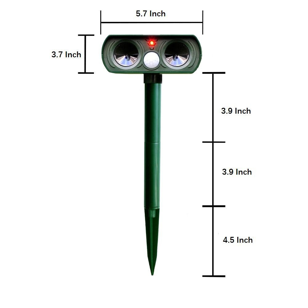 Solar Ultrasonic Animal Repeller with LED Flash, Dual Strike Drive for Rats, Snakes, Cats, Dogs, Insects, and Other Small Animals