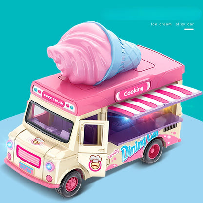 Alloy Magnetic Induction Lighting Music Simulation Ice Cream Truck Toy Car