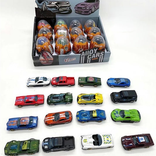 12 Kids Alloy Cars Cartoon Mini Pullback Egg Cart Model Ornament Kids Toy