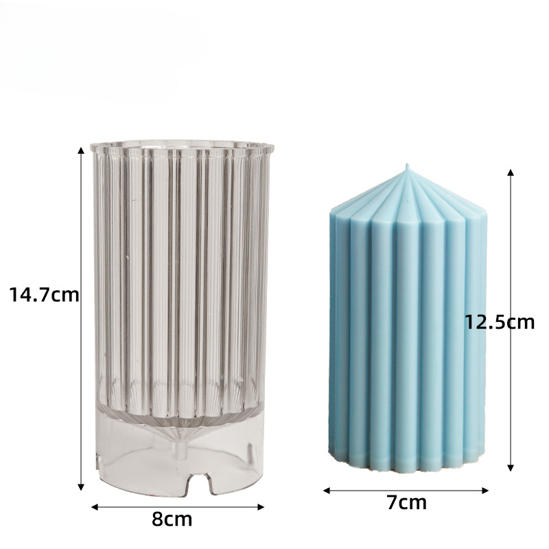 Tall Aesthetic Pillar Candle Mold Cylinder Soy Wax Geometric Striped Ripples Column Taper Acrylic Plastic Mould