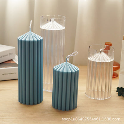 Tall Aesthetic Pillar Candle Mold Cylinder Soy Wax Geometric Striped Ripples Column Taper Acrylic Plastic Mould