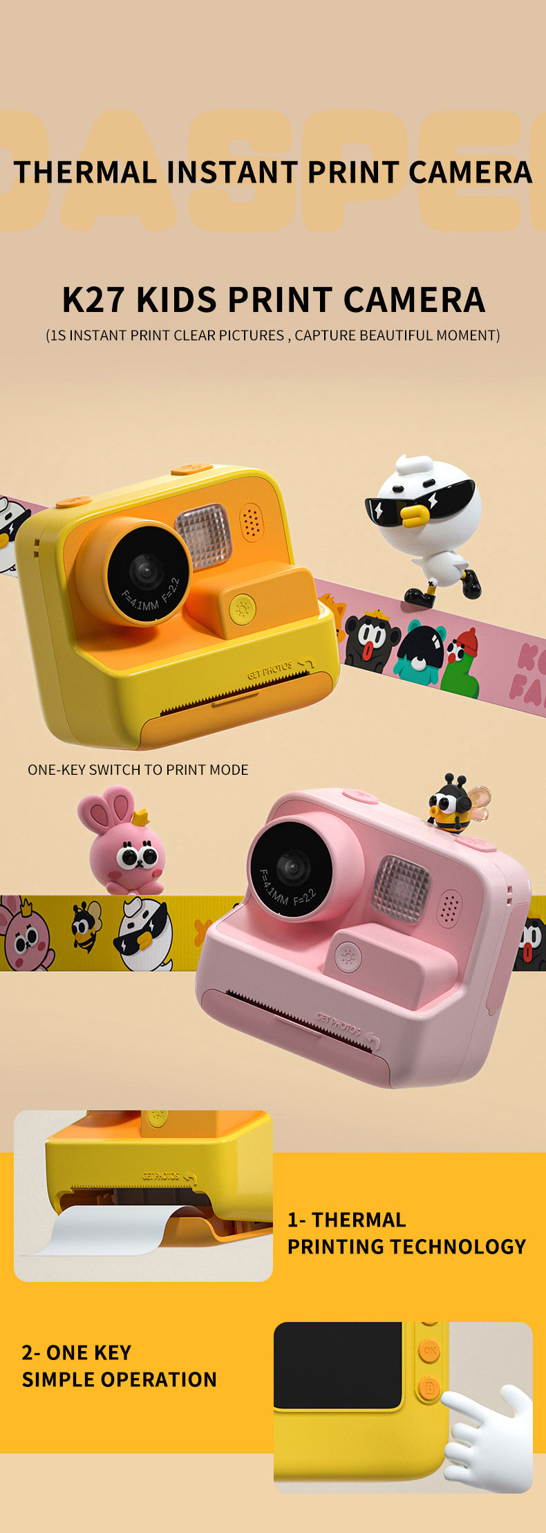 Instant Print Kids Camera with Thermal Printing Technology