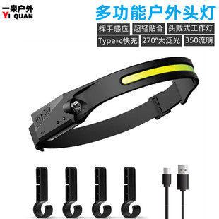 USB Rechargeable Waterproof Dual Light Source Headlamp for Night Running, Hiking, Camping with Motion Sensor