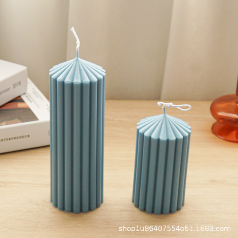 Tall Aesthetic Pillar Candle Mold Cylinder Soy Wax Geometric Striped Ripples Column Taper Acrylic Plastic Mould