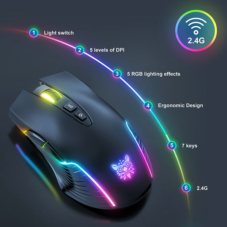 Wireless Gaming Mouse with Bluetooth Charging and RGB Luminous Lighting - Esports Mechanical Mouse with High Precision 1600dpi