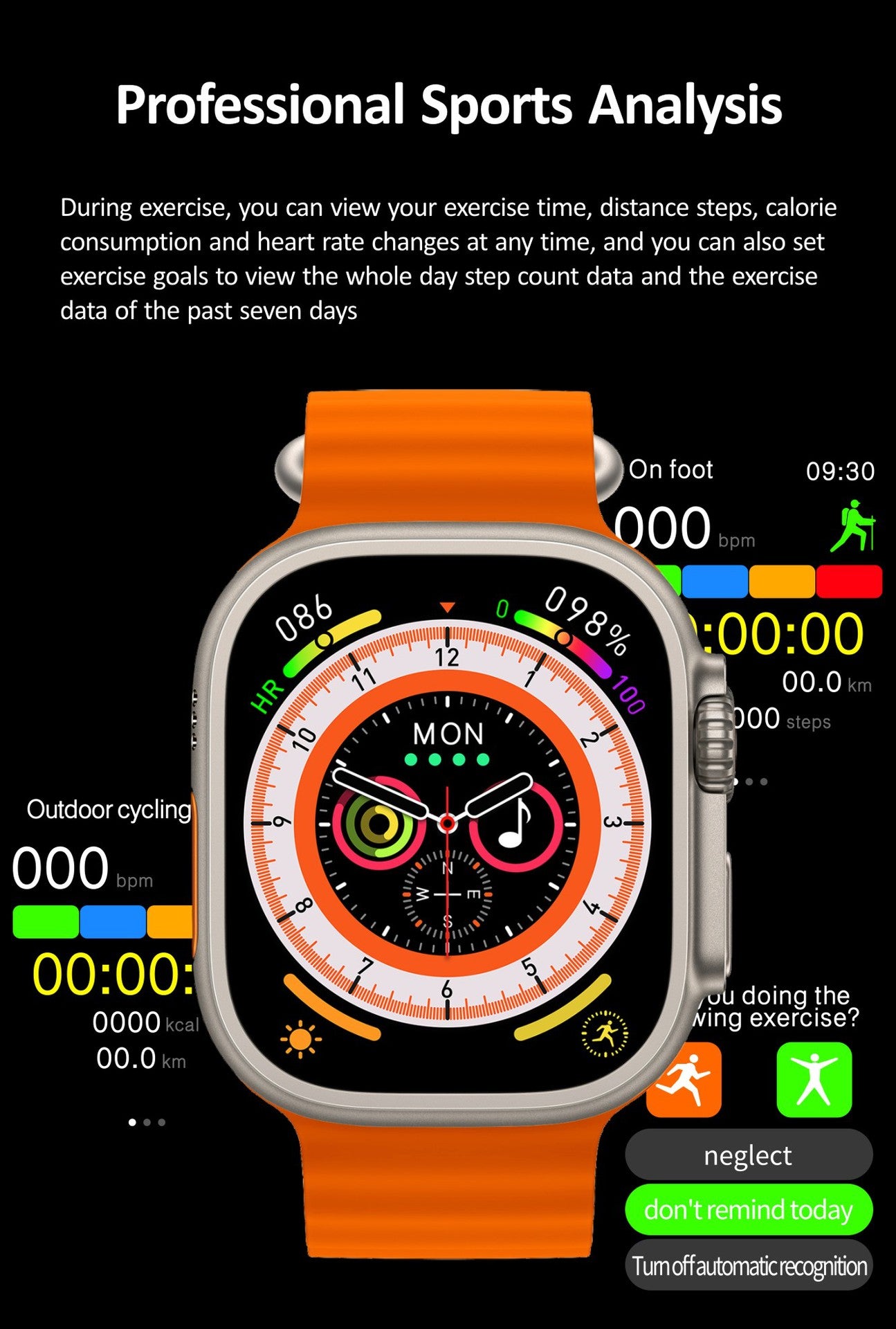 Full Touch Screen Bluetooth Smart Watch with Step, Temperature, Heart Rate, and Sleep Monitoring