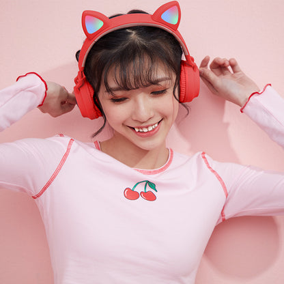 Wireless Bluetooth Headphone with Cat Ear Design, LED Lights, Suitable for Computer E-sports and Gaming