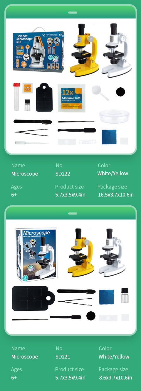 Science Horse Children's Microscope - 1200x HD STEM Toy for Elementary School Science Experiments