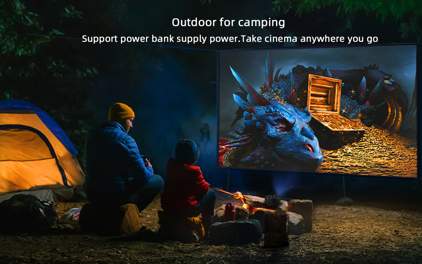 YT200 Black Mini Portable Projector with 60-inch Projection Drawing Size