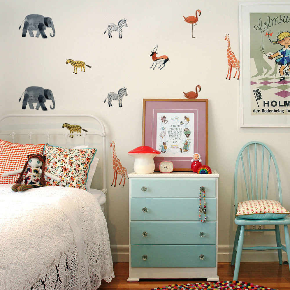 Nordic Animal Forest Wall Stickers with Cartoon Illustrations for Bedroom and Study Room Decoration