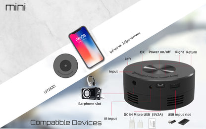 YT200 Black Mini Portable Projector with 60-inch Projection Drawing Size