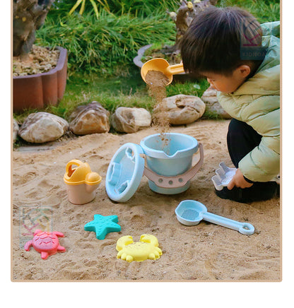 9-Piece Set of Thickened Wheat Straw Beach Toys for Children - Includes Beach Bucket, Digging Tools, and Sand Bucket Set