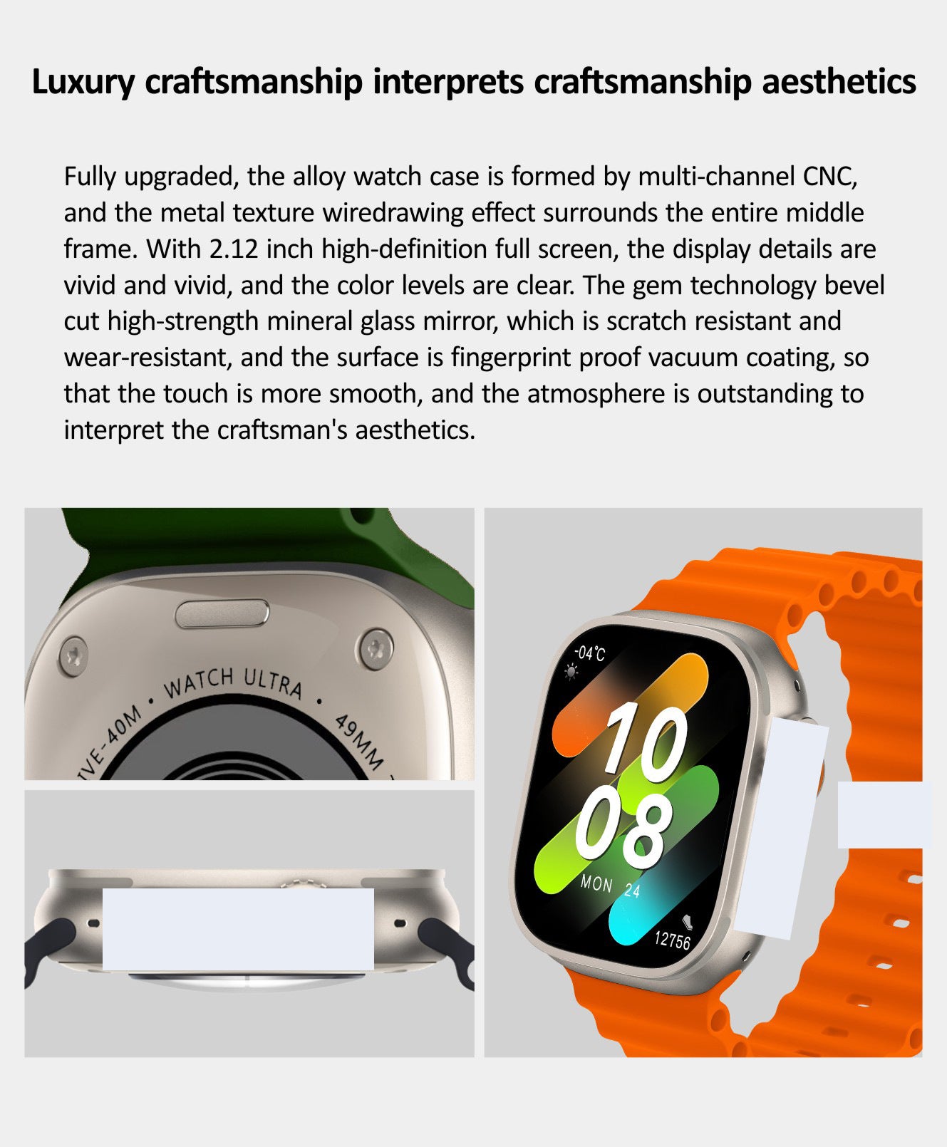 Full Touch Screen Bluetooth Smart Watch with Step, Temperature, Heart Rate, and Sleep Monitoring