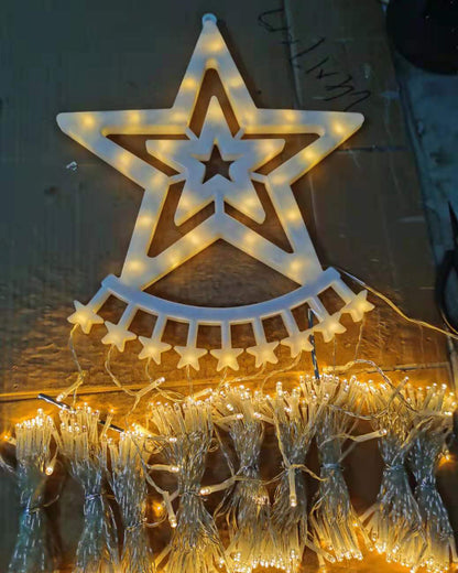 LED Five-Pointed Star Waterfall Lights - Cascading Meteor Lights for Christmas and Holiday Decor, Outdoor Courtyard Starlight String Lights