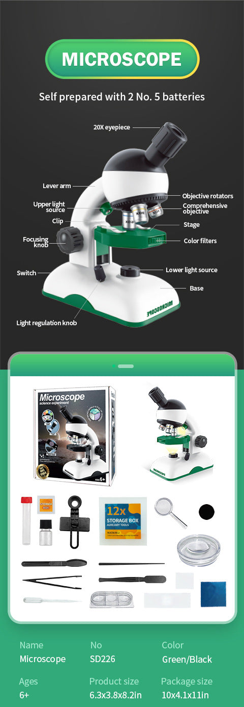 Science Horse Children's Microscope - 1200x HD STEM Toy for Elementary School Science Experiments