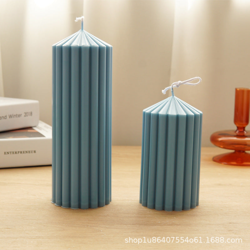 Tall Aesthetic Pillar Candle Mold Cylinder Soy Wax Geometric Striped Ripples Column Taper Acrylic Plastic Mould