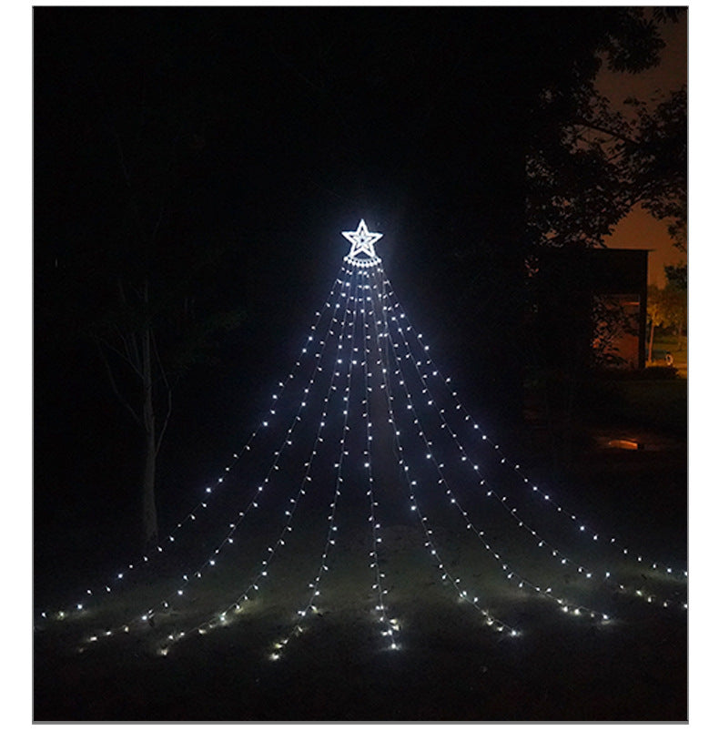 LED Five-Pointed Star Waterfall Lights - Cascading Meteor Lights for Christmas and Holiday Decor, Outdoor Courtyard Starlight String Lights