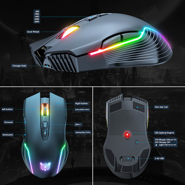 Wireless Gaming Mouse with Bluetooth Charging and RGB Luminous Lighting - Esports Mechanical Mouse with High Precision 1600dpi