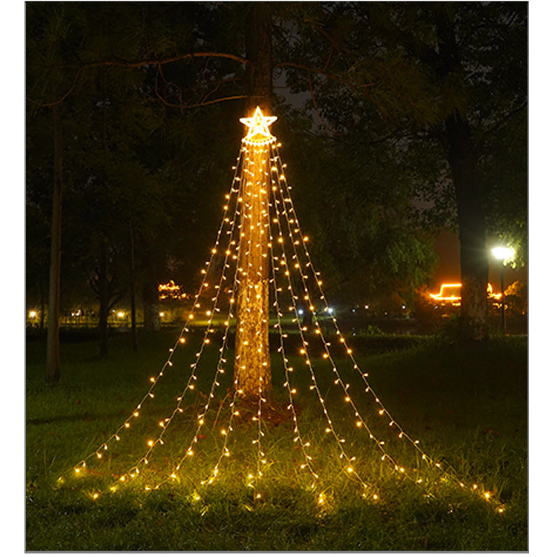 LED Five-Pointed Star Waterfall Lights - Cascading Meteor Lights for Christmas and Holiday Decor, Outdoor Courtyard Starlight String Lights