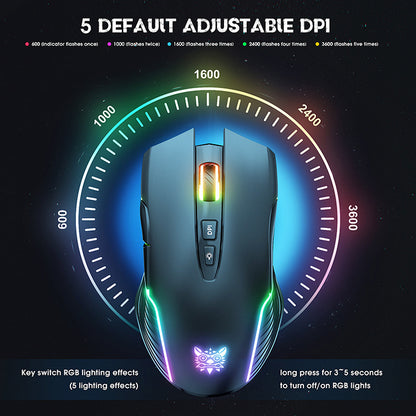 Wireless Gaming Mouse with Bluetooth Charging and RGB Luminous Lighting - Esports Mechanical Mouse with High Precision 1600dpi